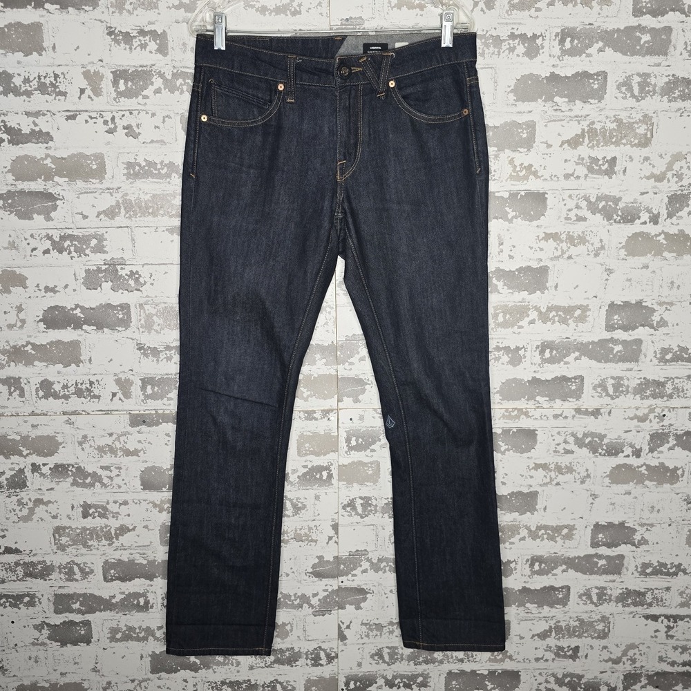 Volcom Jeans Mens 32x32 Vorta Slim Straight Leg Low Rise Dark Blue Wash Denim
